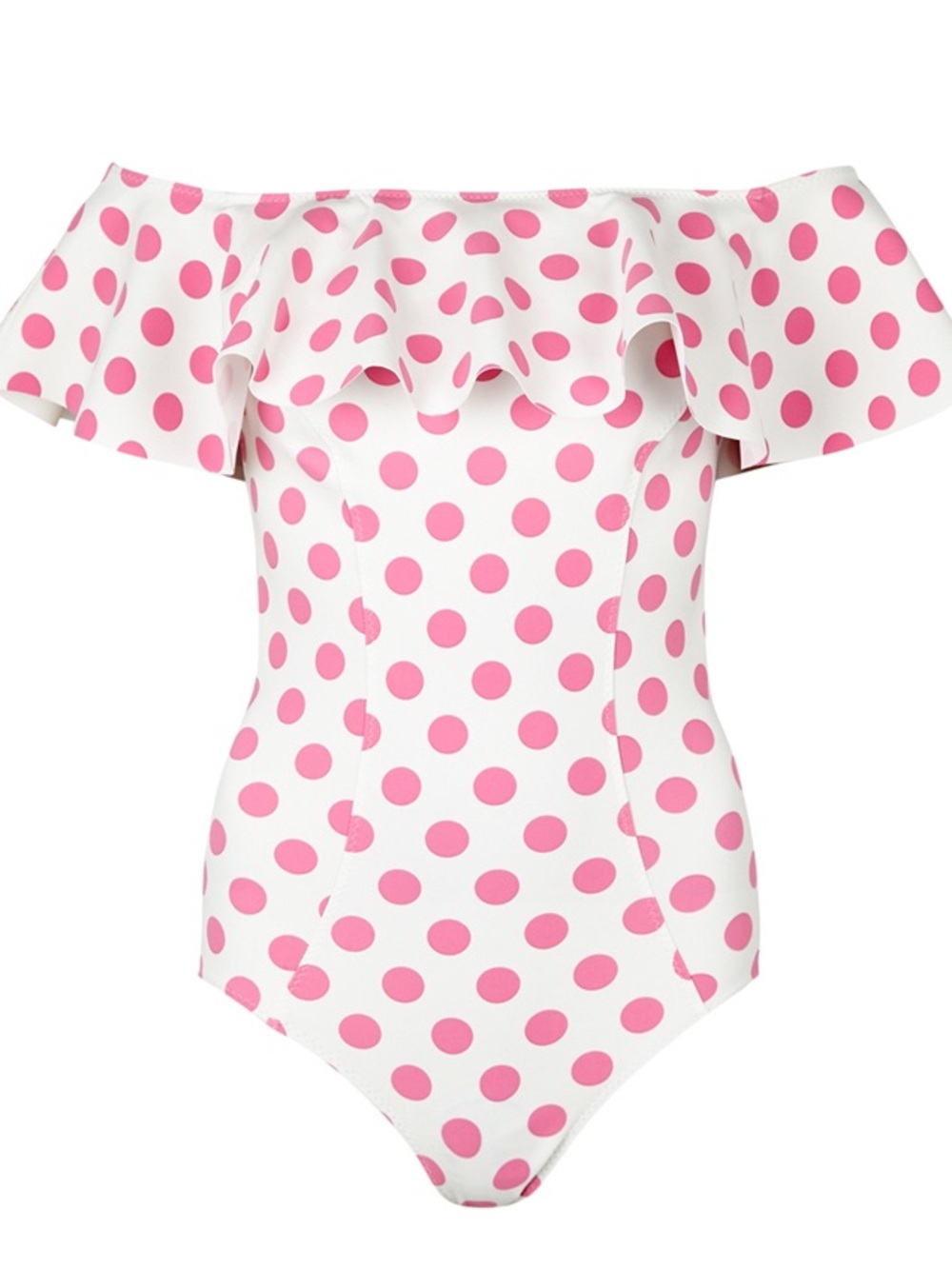 Lisa Marie Fernandez Mira Off-Shoulder Pink Polka Dot Flounce Ruffle Medium - Picture 5 of 6
